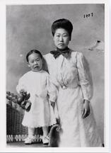 1907 - Helen Ahn and son Philip in Riverside. Dosan had gone back to Korea for the Shinminhoe.